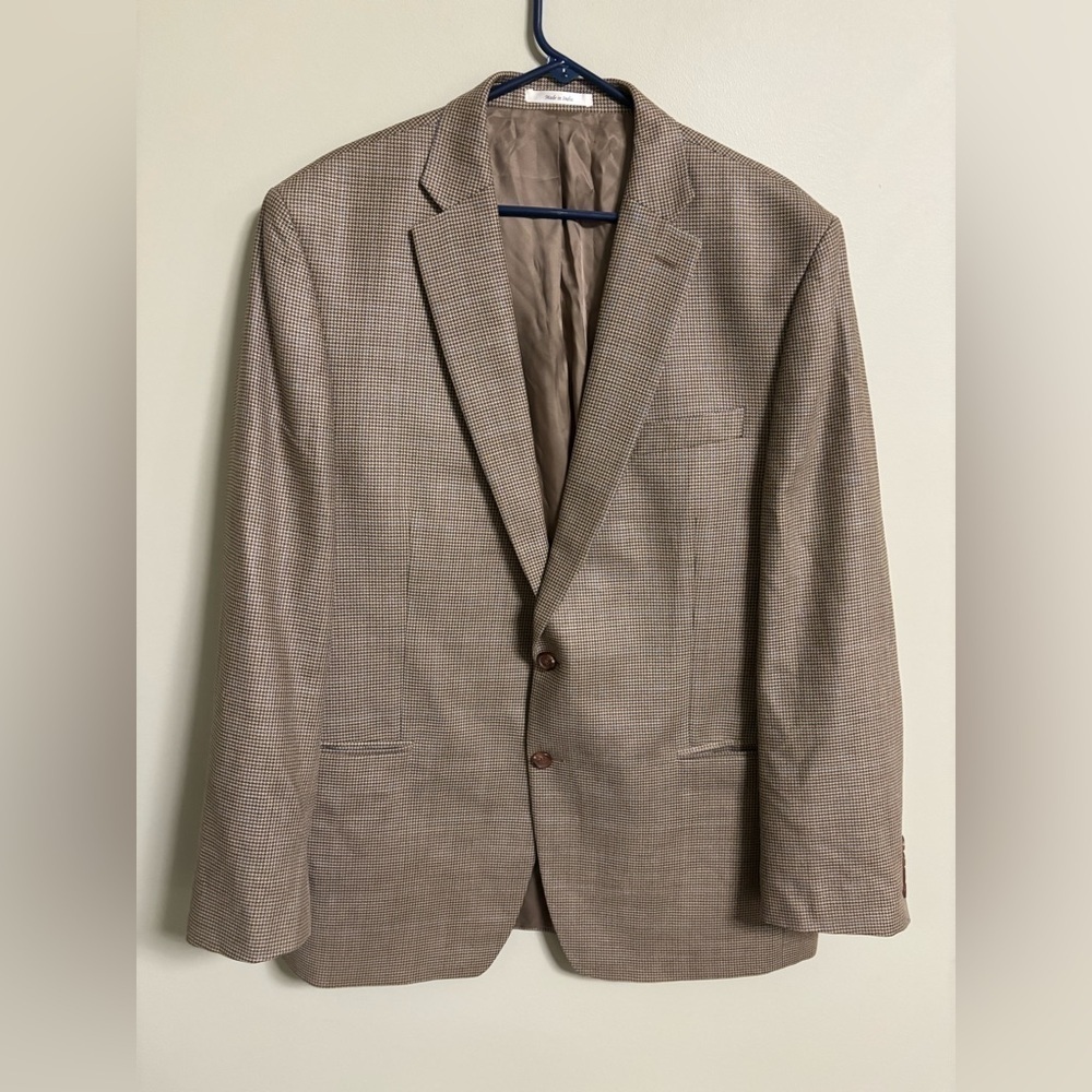 Ralph Lauren LRL Men’s Blazer Sport Jacket Size 46L Wool Silk Houndstooth Brown